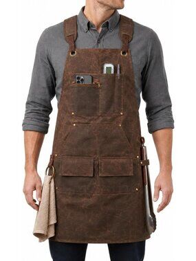 Heavy Duty Water Resistant BBQ & Chef Apron for Men - Waxed Canvas with Pockets